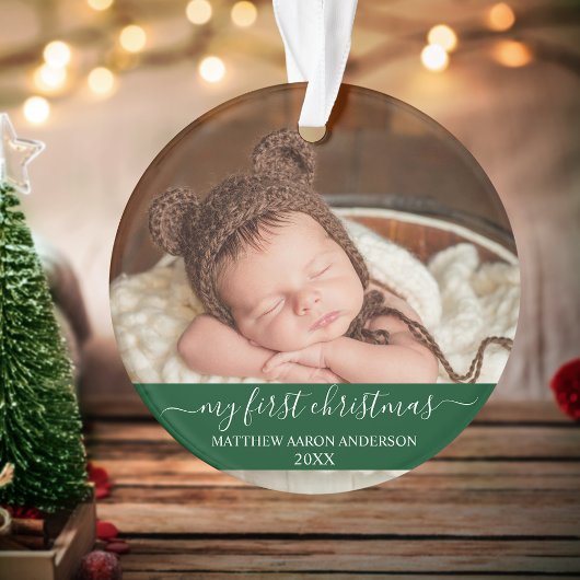 Stijlvol script Mijn eerste kerstBaby Groen Ornament
