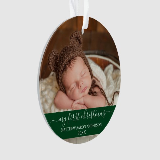 Stijlvol script Mijn eerste kerstBaby Groen Ornament (voorkant)