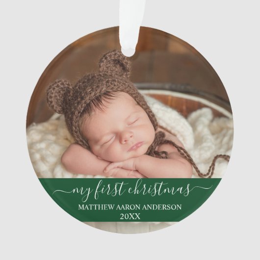 Stijlvol script Mijn eerste kerstBaby Groen Ornament (voorkant)