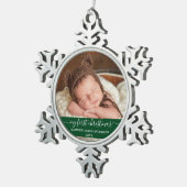 Stijlvol script Mijn eerste kerstBaby Groen Tin Sneeuwvlok Ornament (Rechts)