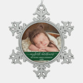 Stijlvol script Mijn eerste kerstBaby Groen Tin Sneeuwvlok Ornament (Voorkant)