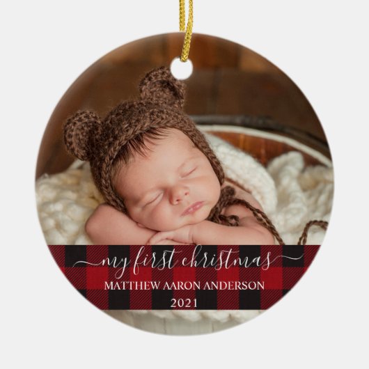 Stijlvol script Mijn eerste kerstBaby Keramisch Ornament (Voorkant)