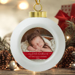 Stijlvol script Mijn eerste kerstrood Baby Keramische Bal Ornament<br><div class="desc">Elegant stijlvol tijdschrift Mijn eerste kerstfoto Rood Ornament met Baby</div>