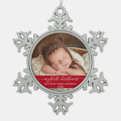 Stijlvol script Mijn eerste kerstrood Baby Tin Sneeuwvlok Ornament (Voorkant)