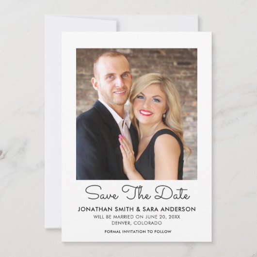Stijlvol Script Minimaal Bewaar De Datum Foto Save The Date (Voorkant)