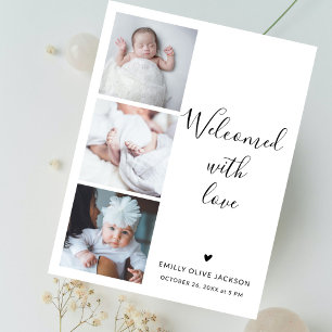 Stijlvol Script Minimalistisch 3 Foto Baby Bedankt Briefkaart