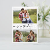Stijlvol script minimalistisch 3 foto collage brui save the date (Staand voorkant)