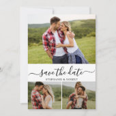 Stijlvol script minimalistisch 3 foto collage brui save the date (Voorkant)