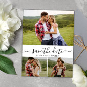 Stijlvol script minimalistisch 3 foto collage brui save the date