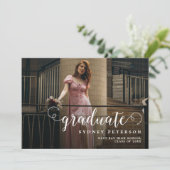 Stijlvol Script Modern 2 Photo Graduation Party Kaart (Staand voorkant)