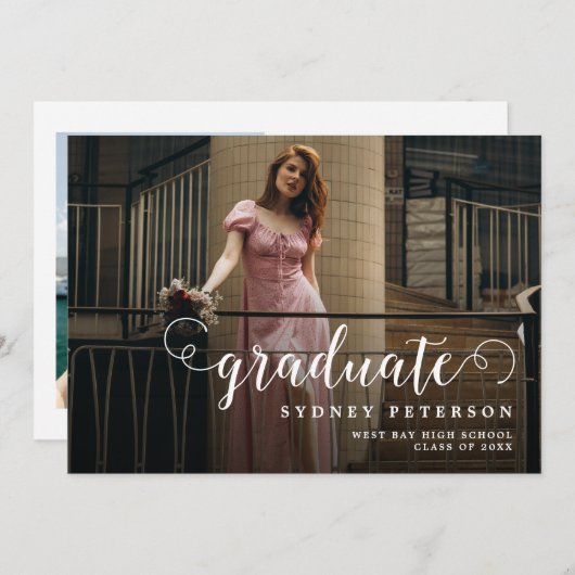 Stijlvol Script Modern 2 Photo Graduation Party Kaart (Voorkant / Achterkant)