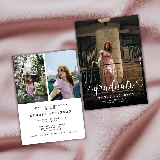 Stijlvol Script Modern 3 Photo Graduation Party Kaart