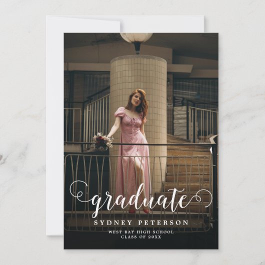 Stijlvol Script Modern 3 Photo Graduation Party Kaart (Voorkant)