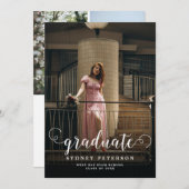 Stijlvol Script Modern 3 Photo Graduation Party Kaart (Voorkant / Achterkant)