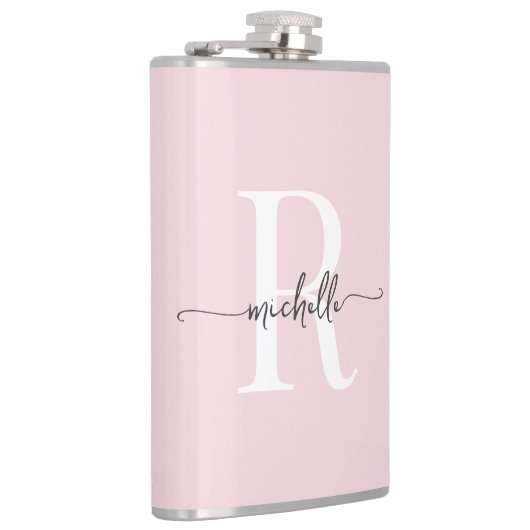 Stijlvol Script Modern Blush Roze Monogram Naam Heupfles (Rechts)