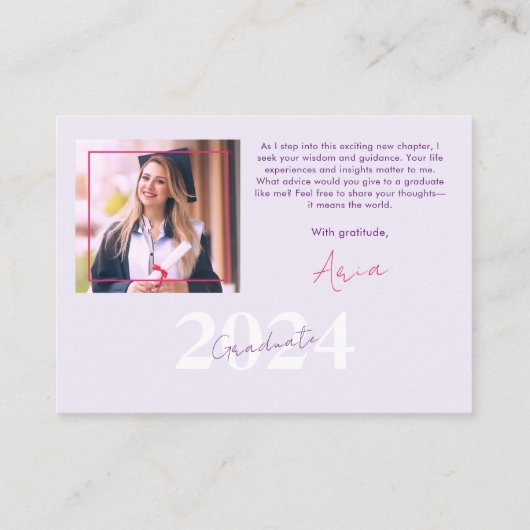 Stijlvol Script Modern Roze Eenvoudig Foto Afstude Informatiekaartje (Achterkant)