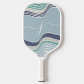 Stijlvol Script Monogram Abstract Retro Blue Wavy Pickleball Paddle (Achterkant)