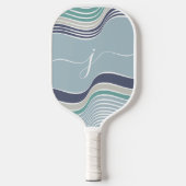 Stijlvol Script Monogram Abstract Retro Blue Wavy Pickleball Paddle (Voorkant)