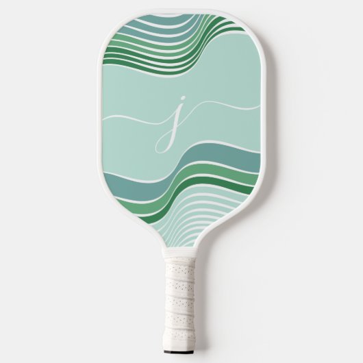 Stijlvol Script Monogram Abstract Retro Green Wavy Pickleball Paddle (Achterkant)