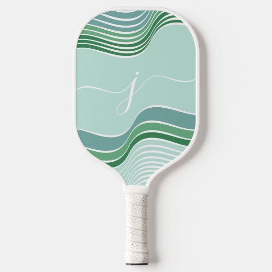 Stijlvol Script Monogram Abstract Retro Green Wavy Pickleball Paddle (Voorkant)