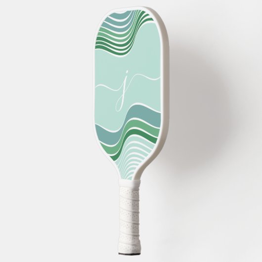 Stijlvol Script Monogram Abstract Retro Green Wavy Pickleball Paddle (Links)