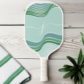 Stijlvol Script Monogram Abstract Retro Green Wavy Pickleball Paddle