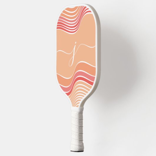 Stijlvol Script Monogram Abstract Retro Pink Wavy Pickleball Paddle (Links)
