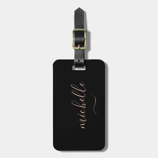 Stijlvol Script Monogram Black Gold Girly Bagagelabel (Voorkant verticaal)
