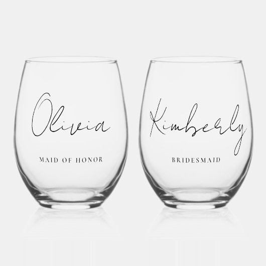 Stijlvol script Monogram Bruids Feest Wijnglas Zonder Voet (Voorkant)