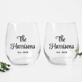 Stijlvol Script Monogram Bruiloft Wijnglas Zonder Voet