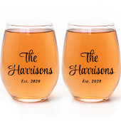 Stijlvol Script Monogram Bruiloft Wijnglas Zonder Voet