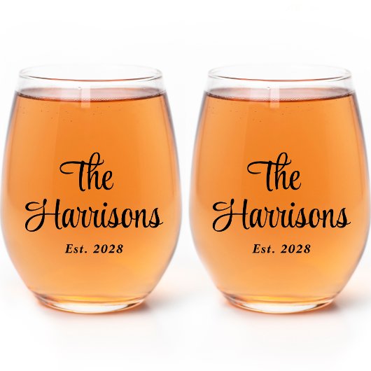 Stijlvol Script Monogram Bruiloft Wijnglas Zonder Voet