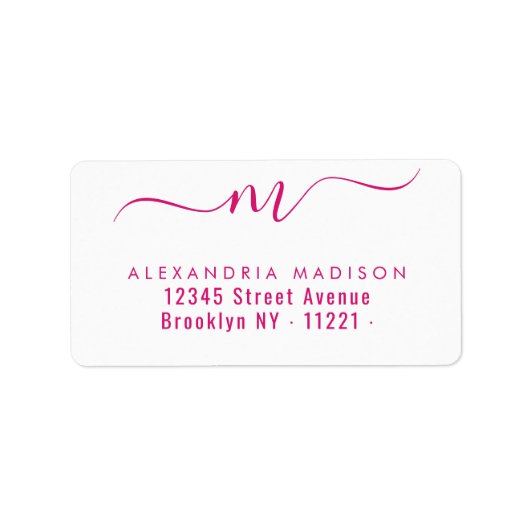 Stijlvol Script Monogram Hot Pink Modern Typografi Etiket (Voorkant)