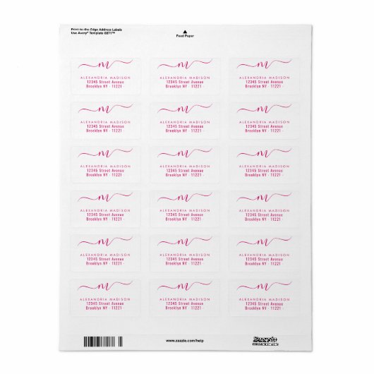 Stijlvol Script Monogram Hot Pink Modern Typografi Etiket (Full Sheet)