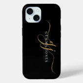 Stijlvol Script Monogram Initialen Goud Zwart Case-Mate iPhone Case (Achterkant)