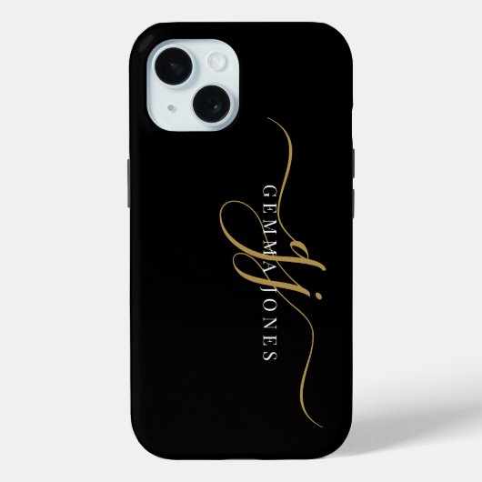 Stijlvol Script Monogram Initialen Goud Zwart Case-Mate iPhone Case (Achterkant)