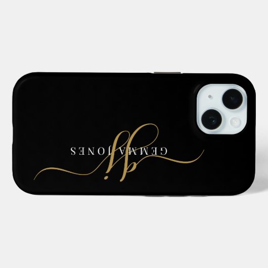 Stijlvol Script Monogram Initialen Goud Zwart Case-Mate iPhone Case (Achterkant (horizontaal))
