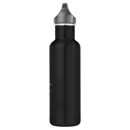 Stijlvol Script Monogram Initialen Goud Zwart Waterfles (Rechts)
