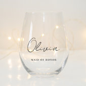 Stijlvol script Monogram Maid of Honor Bruiloft Wijnglas Zonder Voet