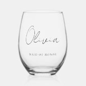 Stijlvol script Monogram Maid of Honor Bruiloft Wijnglas Zonder Voet (Voorkant)