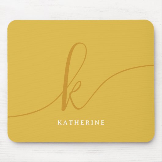 Stijlvol Script Monogram Mosterdgeel Muismat (Voorkant)