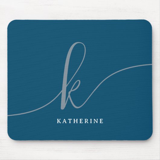 Stijlvol Script Monogram Navy Blue Muismat (Voorkant)