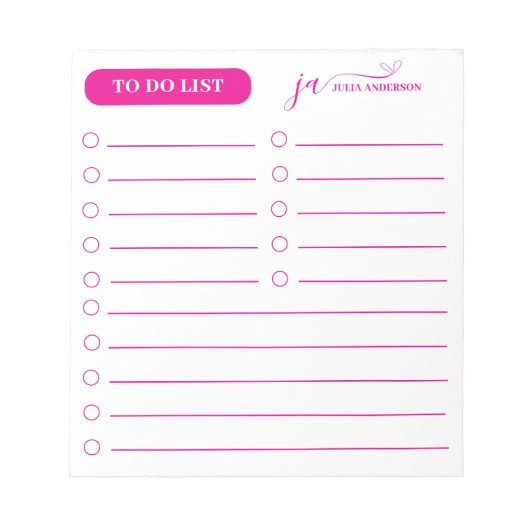 Stijlvol script monogram te doen lijst Hot Pink Notitieblok (Voorkant)