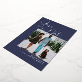 Stijlvol script | Navy & Silver Wedding Photo Folie Uitnodiging (Gedraaid)