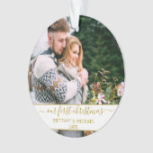 Stijlvol script Ons eerste kerstgouden paar Ornament (voorkant)