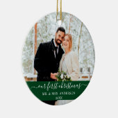 Stijlvol script Ons eerste kerstgroen Keramisch Ornament (Rechts)