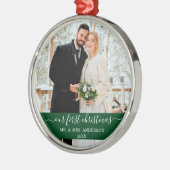 Stijlvol script Ons eerste kerstgroen Metalen Ornament (Links)