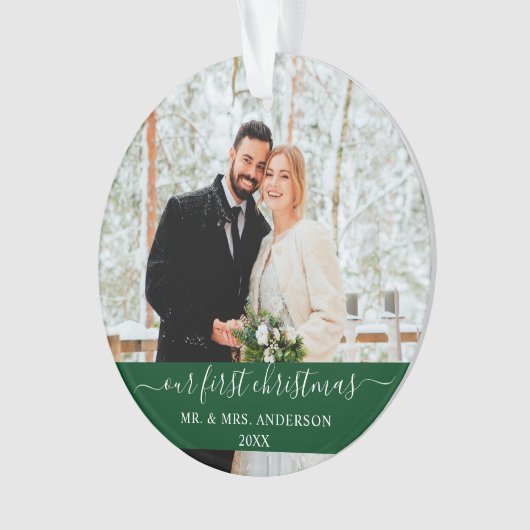 Stijlvol script Ons eerste kerstgroen Ornament (voorkant)