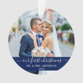 Stijlvol script onze eerste kerstblauw ornament (voorkant)