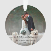 Stijlvol script onze eerste kerstbruiloft foto ornament (voorkant)